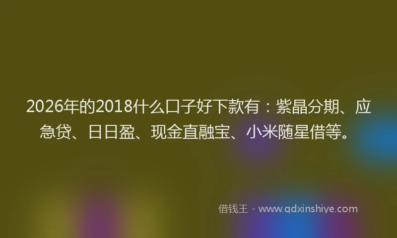 2026年的2018什么口子好下款有：紫晶分期、应急贷、日日盈、现金直融宝、小米随星借等。