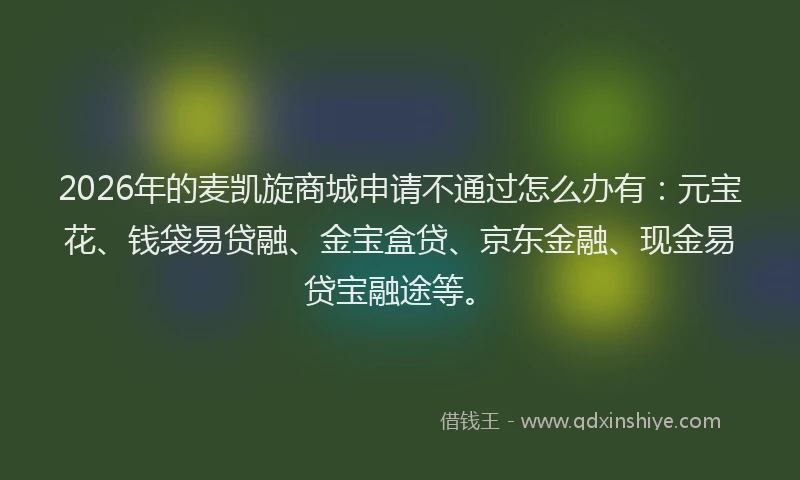2026年的麦凯旋商城申请不通过怎么办有：元宝花、钱袋易贷融、金宝盒贷、京东金融、现金易贷宝融途等。