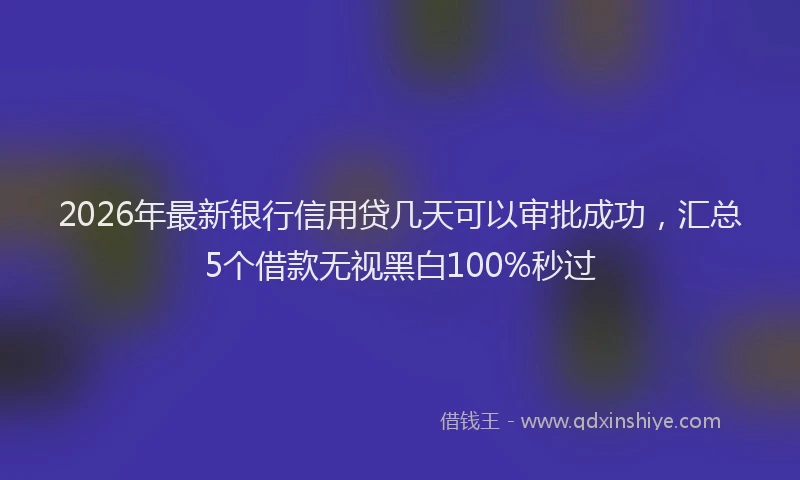 2026年最新银行信用贷几天可以审批成功，汇总5个借款无视黑白100%秒过