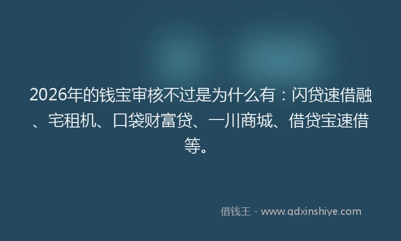 2026年的钱宝审核不过是为什么有：闪贷速借融、宅租机、口袋财富贷、一川商城、借贷宝速借等。