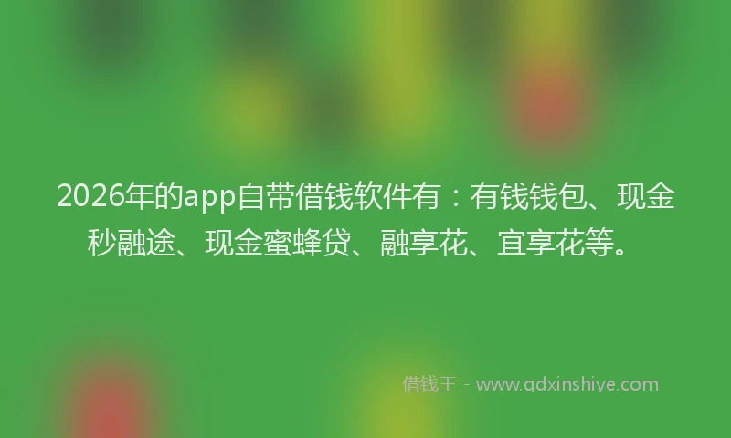 2026年的app自带借钱软件有：有钱钱包、现金秒融途、现金蜜蜂贷、融享花、宜享花等。