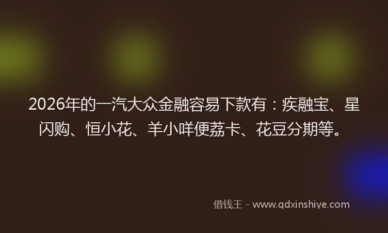 2026年的一汽大众金融容易下款有：疾融宝、星闪购、恒小花、羊小咩便荔卡、花豆分期等。