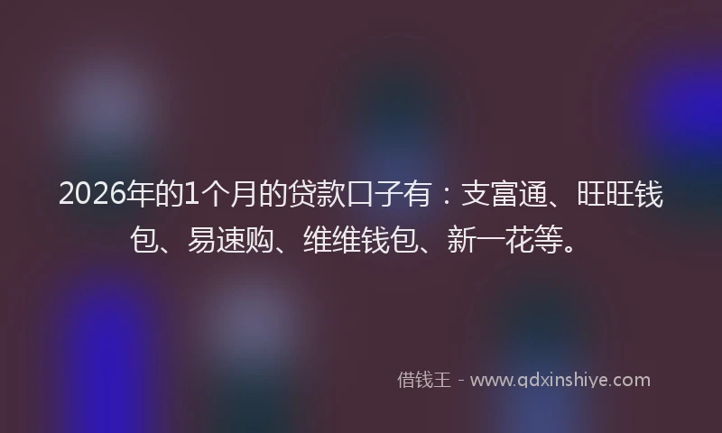 2026年的1个月的贷款口子有：支富通、旺旺钱包、易速购、维维钱包、新一花等。