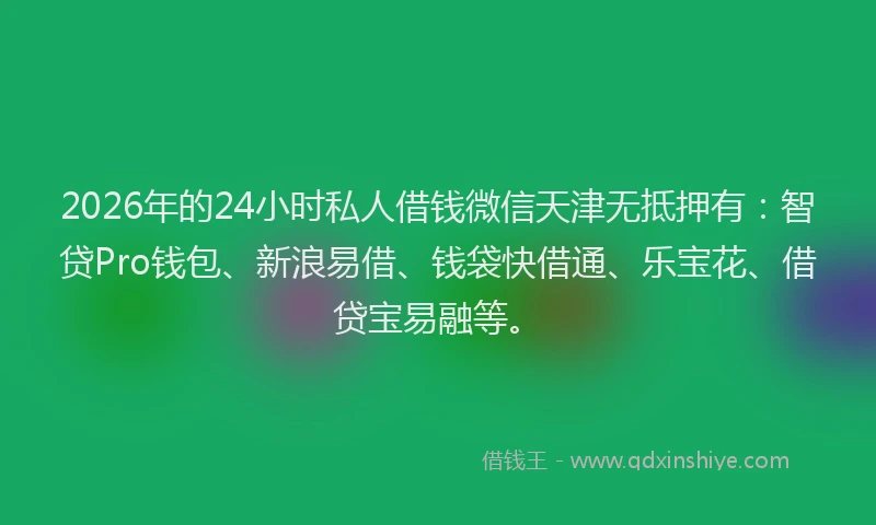 2026年的24小时私人借钱微信天津无抵押有：智贷Pro钱包、新浪易借、钱袋快借通、乐宝花、借贷宝易融等。