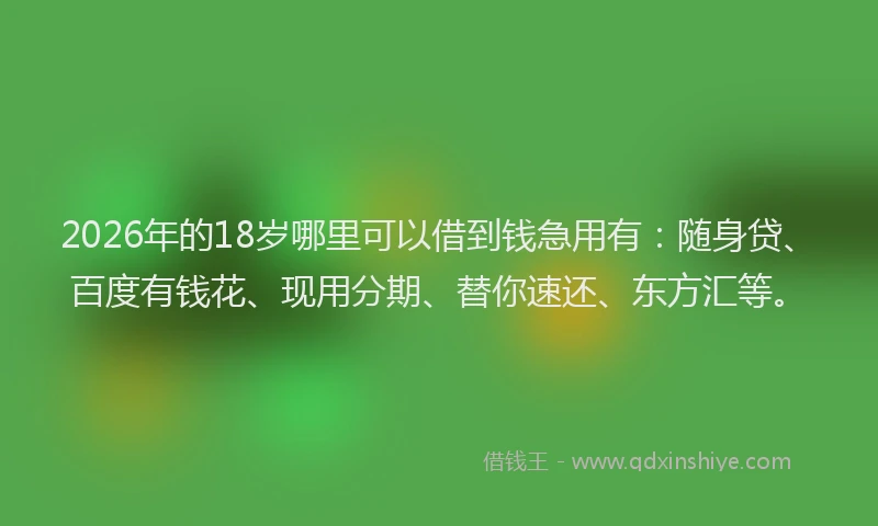 2026年的18岁哪里可以借到钱急用有：随身贷、百度有钱花、现用分期、替你速还、东方汇等。