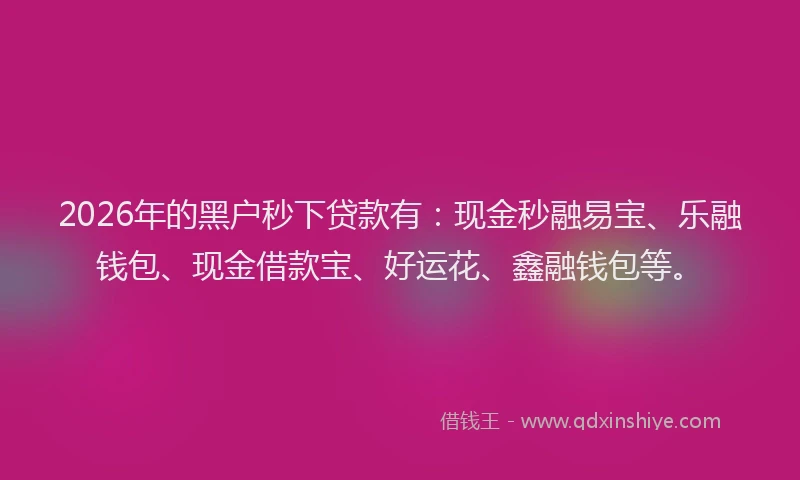 2026年的黑户秒下贷款有：现金秒融易宝、乐融钱包、现金借款宝、好运花、鑫融钱包等。