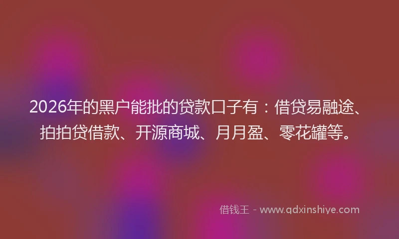 2026年的黑户能批的贷款口子有：借贷易融途、拍拍贷借款、开源商城、月月盈、零花罐等。