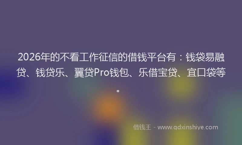 2026年的不看工作征信的借钱平台有：钱袋易融贷、钱贷乐、翼贷Pro钱包、乐借宝贷、宜口袋等。