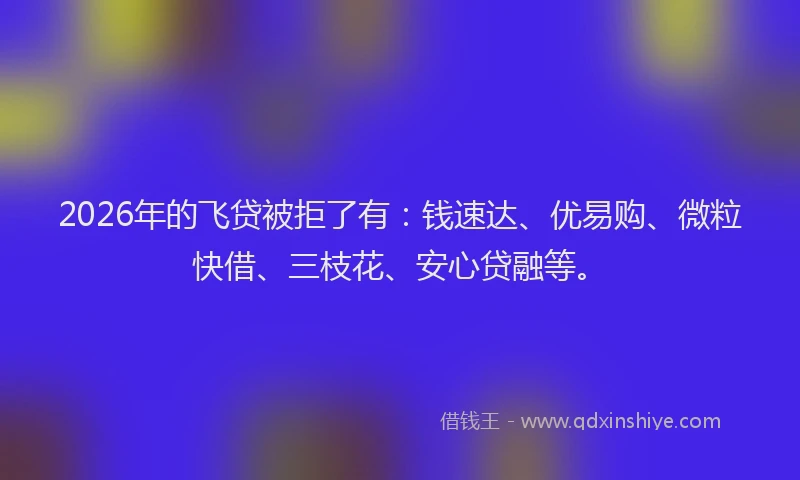 2026年的飞贷被拒了有：钱速达、优易购、微粒快借、三枝花、安心贷融等。