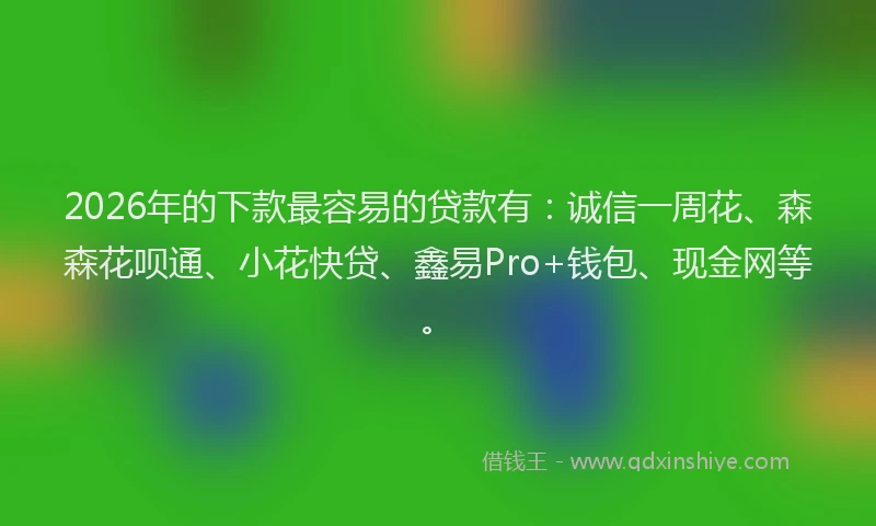 2026年的下款最容易的贷款有：诚信一周花、森森花呗通、小花快贷、鑫易Pro+钱包、现金网等。
