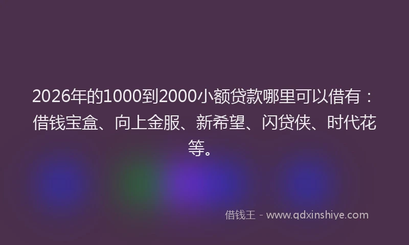 2026年的1000到2000小额贷款哪里可以借有：借钱宝盒、向上金服、新希望、闪贷侠、时代花等。