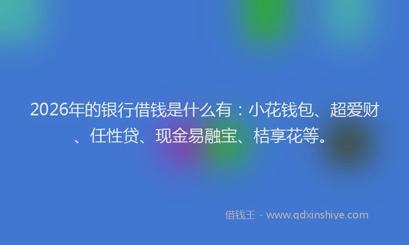 2026年的银行借钱是什么有：小花钱包、超爱财、任性贷、现金易融宝、桔享花等。
