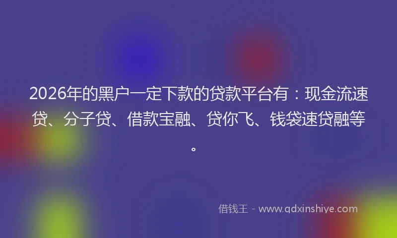 2026年的黑户一定下款的贷款平台有：现金流速贷、分子贷、借款宝融、贷你飞、钱袋速贷融等。