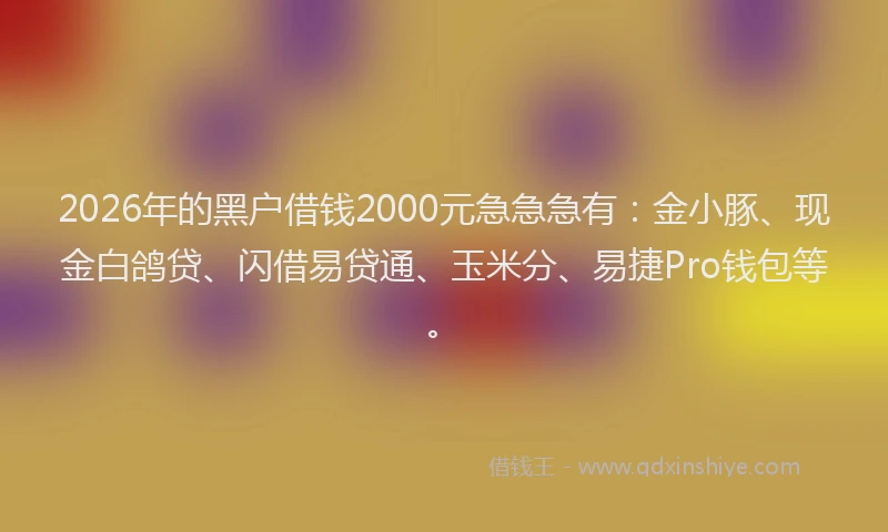 2026年的黑户借钱2000元急急急有：金小豚、现金白鸽贷、闪借易贷通、玉米分、易捷Pro钱包等。