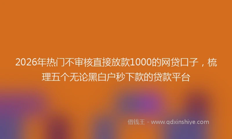 2026年热门不审核直接放款1000的网贷口子，梳理五个无论黑白户秒下款的贷款平台