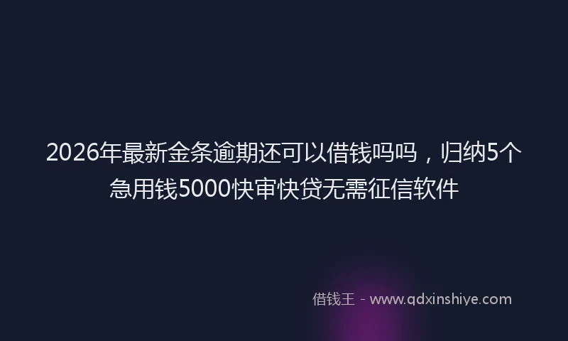2026年最新金条逾期还可以借钱吗吗，归纳5个急用钱5000快审快贷无需征信软件
