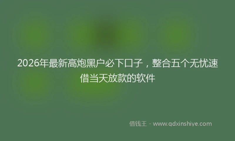 2026年最新高炮黑户必下口子，整合五个无忧速借当天放款的软件