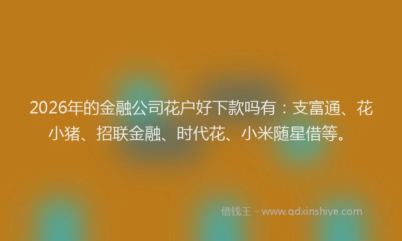 2026年的金融公司花户好下款吗有：支富通、花小猪、招联金融、时代花、小米随星借等。