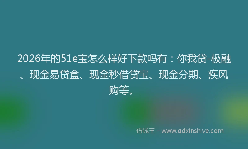 2026年的51e宝怎么样好下款吗有：你我贷-极融、现金易贷盒、现金秒借贷宝、现金分期、疾风购等。