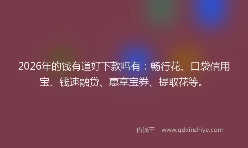 2026年的钱有道好下款吗有：畅行花、口袋信用宝、钱速融贷、惠享宝券、提取花等。