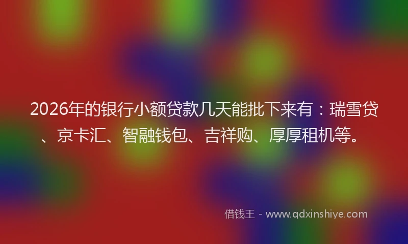 2026年的银行小额贷款几天能批下来有：瑞雪贷、京卡汇、智融钱包、吉祥购、厚厚租机等。