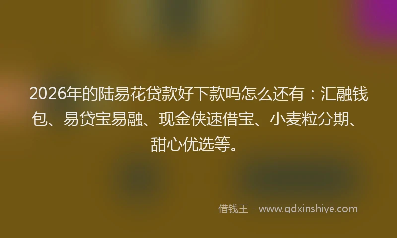 2026年的陆易花贷款好下款吗怎么还有：汇融钱包、易贷宝易融、现金侠速借宝、小麦粒分期、甜心优选等。