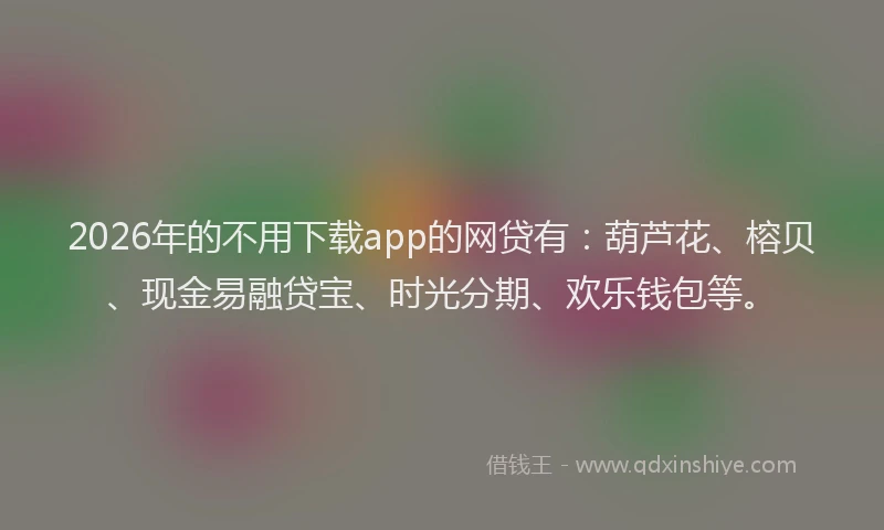 2026年的不用下载app的网贷有：葫芦花、榕贝、现金易融贷宝、时光分期、欢乐钱包等。