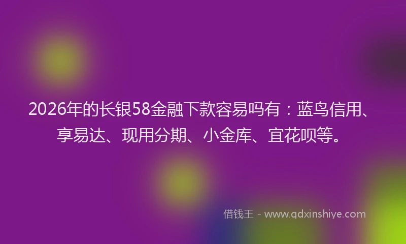 2026年的长银58金融下款容易吗有：蓝鸟信用、享易达、现用分期、小金库、宜花呗等。