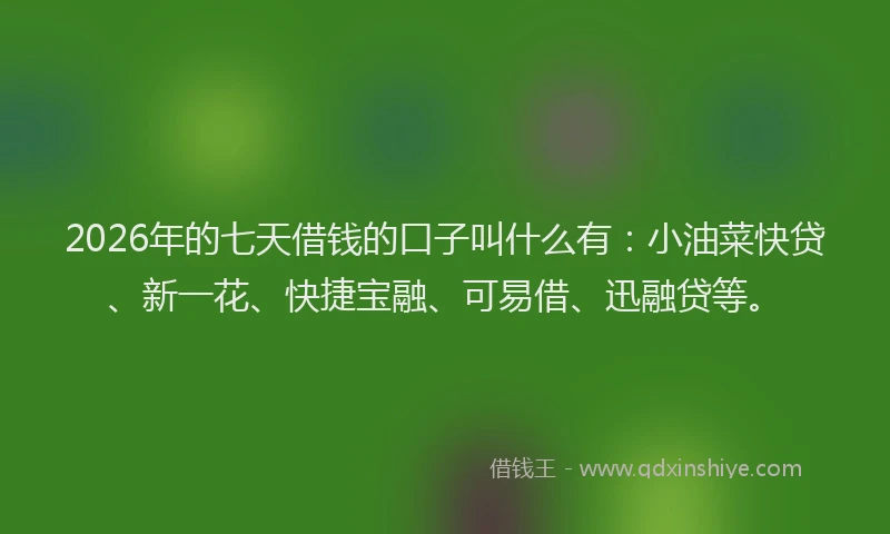 2026年的七天借钱的口子叫什么有：小油菜快贷、新一花、快捷宝融、可易借、迅融贷等。
