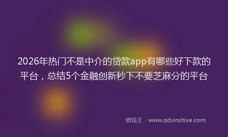 2026年热门不是中介的贷款app有哪些好下款的平台，总结5个金融创新秒下不要芝麻分的平台