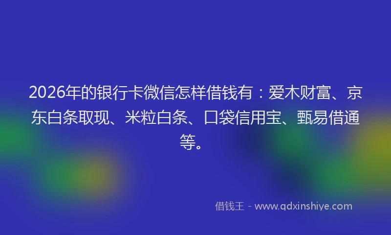2026年的银行卡微信怎样借钱有：爱木财富、京东白条取现、米粒白条、口袋信用宝、甄易借通等。