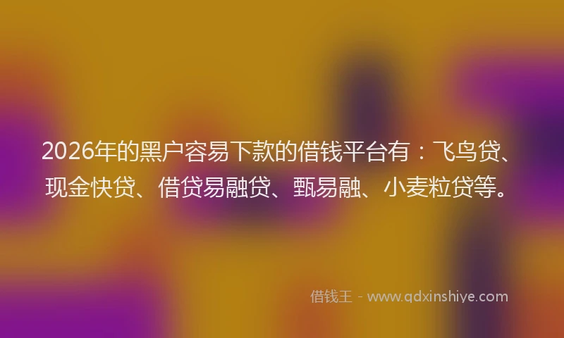 2026年的黑户容易下款的借钱平台有：飞鸟贷、现金快贷、借贷易融贷、甄易融、小麦粒贷等。