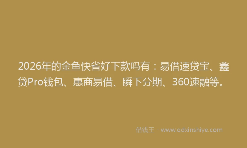 2026年的金鱼快省好下款吗有：易借速贷宝、鑫贷Pro钱包、惠商易借、瞬下分期、360速融等。