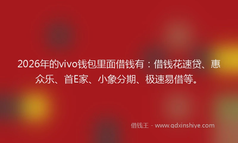 2026年的vivo钱包里面借钱有：借钱花速贷、惠众乐、首E家、小象分期、极速易借等。