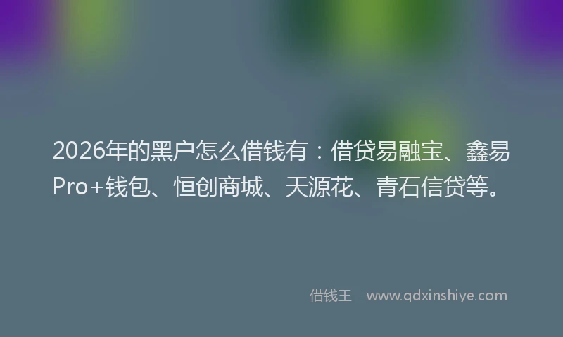 2026年的黑户怎么借钱有：借贷易融宝、鑫易Pro+钱包、恒创商城、天源花、青石信贷等。