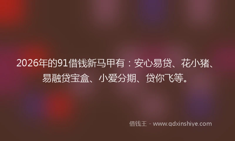 2026年的91借钱新马甲有：安心易贷、花小猪、易融贷宝盒、小爱分期、贷你飞等。