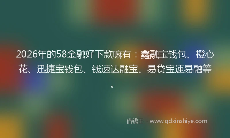2026年的58金融好下款嘛有：鑫融宝钱包、橙心花、迅捷宝钱包、钱速达融宝、易贷宝速易融等。