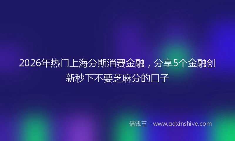 2026年热门上海分期消费金融，分享5个金融创新秒下不要芝麻分的口子