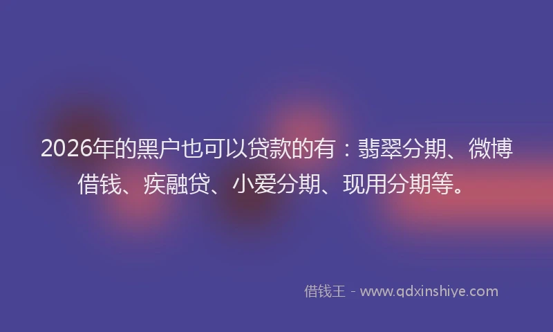 2026年的黑户也可以贷款的有：翡翠分期、微博借钱、疾融贷、小爱分期、现用分期等。