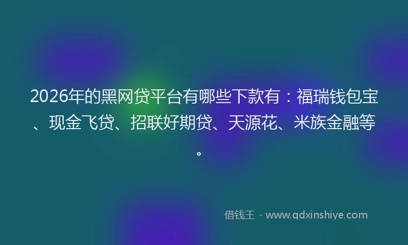 2026年的黑网贷平台有哪些下款有：福瑞钱包宝、现金飞贷、招联好期贷、天源花、米族金融等。