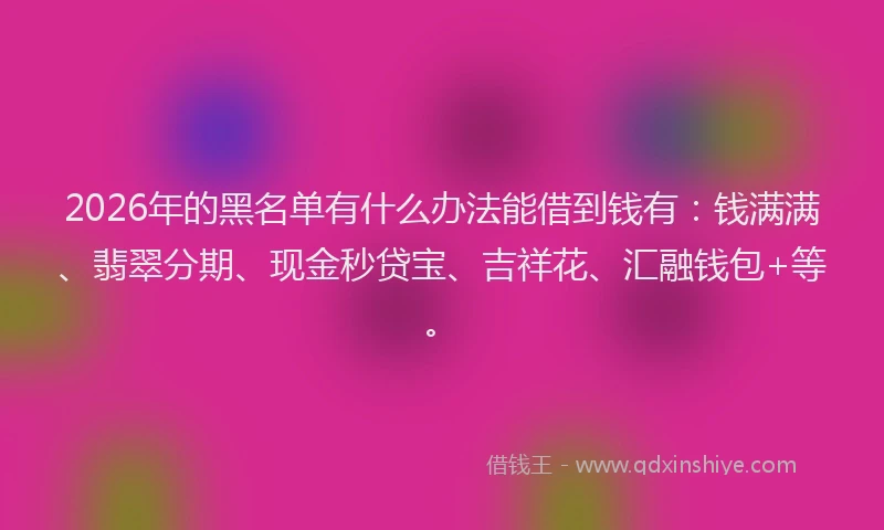 2026年的黑名单有什么办法能借到钱有：钱满满、翡翠分期、现金秒贷宝、吉祥花、汇融钱包+等。