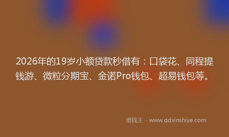 2026年的19岁小额贷款秒借有：口袋花、同程提钱游、微粒分期宝、金诺Pro钱包、超易钱包等。