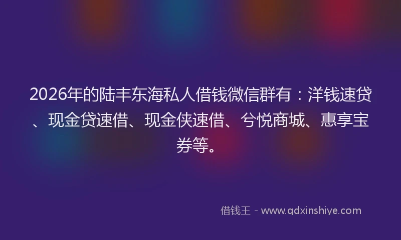 2026年的陆丰东海私人借钱微信群有：洋钱速贷、现金贷速借、现金侠速借、兮悦商城、惠享宝券等。