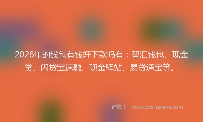 2026年的钱包有钱好下款吗有：智汇钱包、现金贷、闪贷宝速融、现金驿站、易贷通宝等。