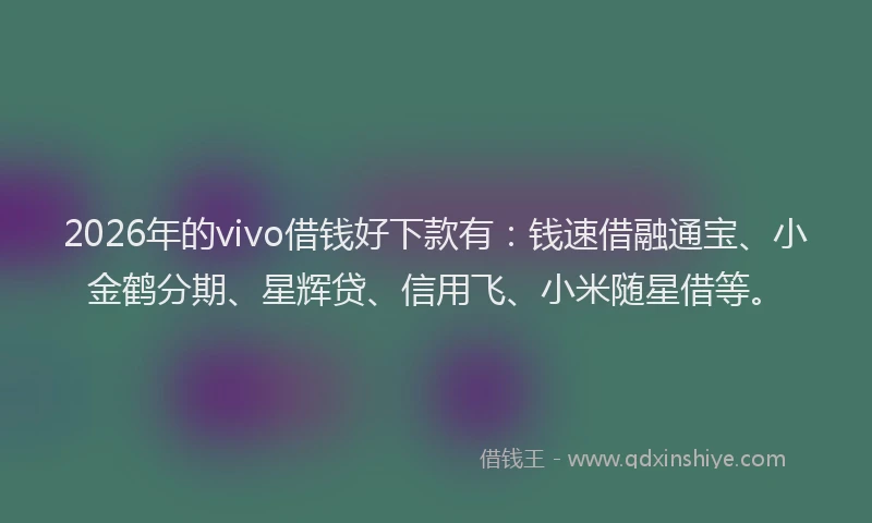 2026年的vivo借钱好下款有：钱速借融通宝、小金鹤分期、星辉贷、信用飞、小米随星借等。