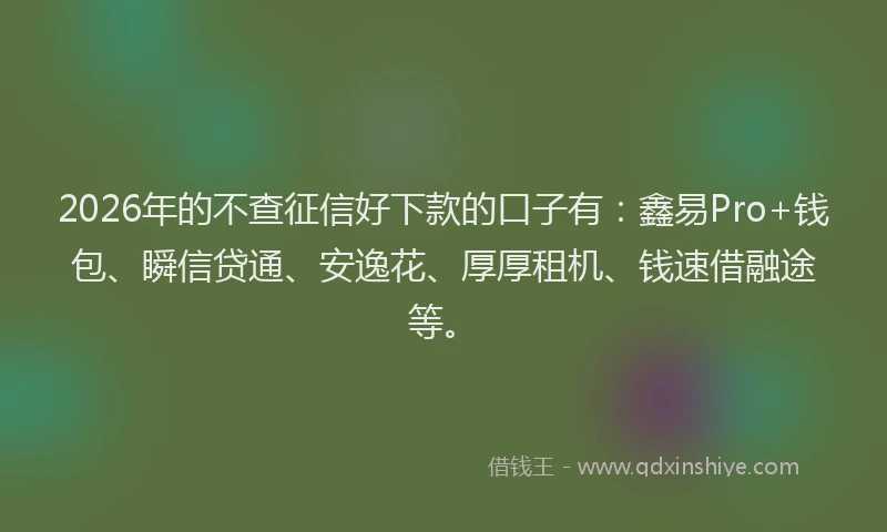2026年的不查征信好下款的口子有：鑫易Pro+钱包、瞬信贷通、安逸花、厚厚租机、钱速借融途等。