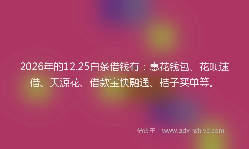 2026年的12.25白条借钱有：惠花钱包、花呗速借、天源花、借款宝快融通、桔子买单等。