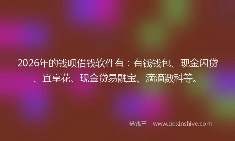 2026年的钱呗借钱软件有：有钱钱包、现金闪贷、宜享花、现金贷易融宝、滴滴数科等。