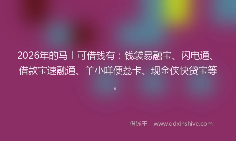 2026年的马上可借钱有：钱袋易融宝、闪电通、借款宝速融通、羊小咩便荔卡、现金侠快贷宝等。