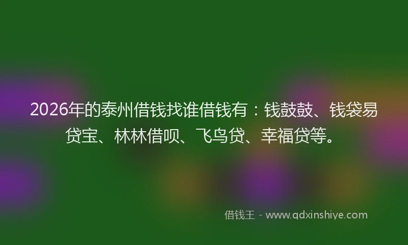 2026年的泰州借钱找谁借钱有：钱鼓鼓、钱袋易贷宝、林林借呗、飞鸟贷、幸福贷等。